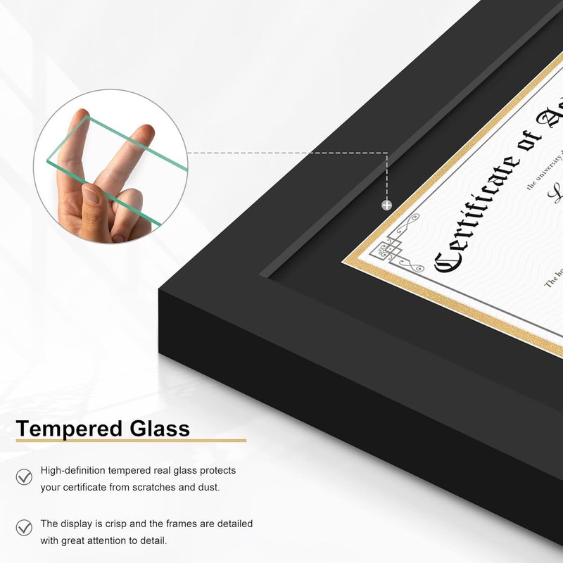 Picrit 11x21 Diploma Frames with Tassel Holder for 8.5x11 Certificate/Degree Document & 4x6 Graduation Photos, with Tempered Glass, Black with Gold Mat, Wall Mount Display - Image 4